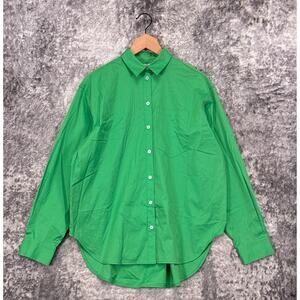 Lee Mathews Shirt 0 Womens Green Button Up Cotton Poplin Relaxed Fit Tunic Top